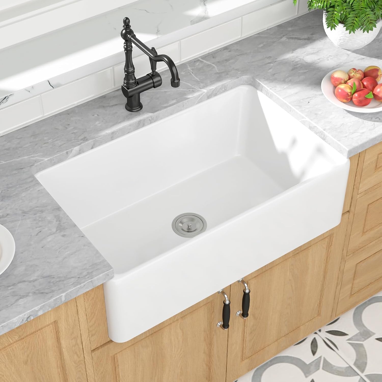 33 Farmhouse Kitchen Sink White 33"X20" Fireclay Farmhouse Sink Apron Front Ceramic Porcelain Single Bowl Deep Basin Undermount Farm Sinks