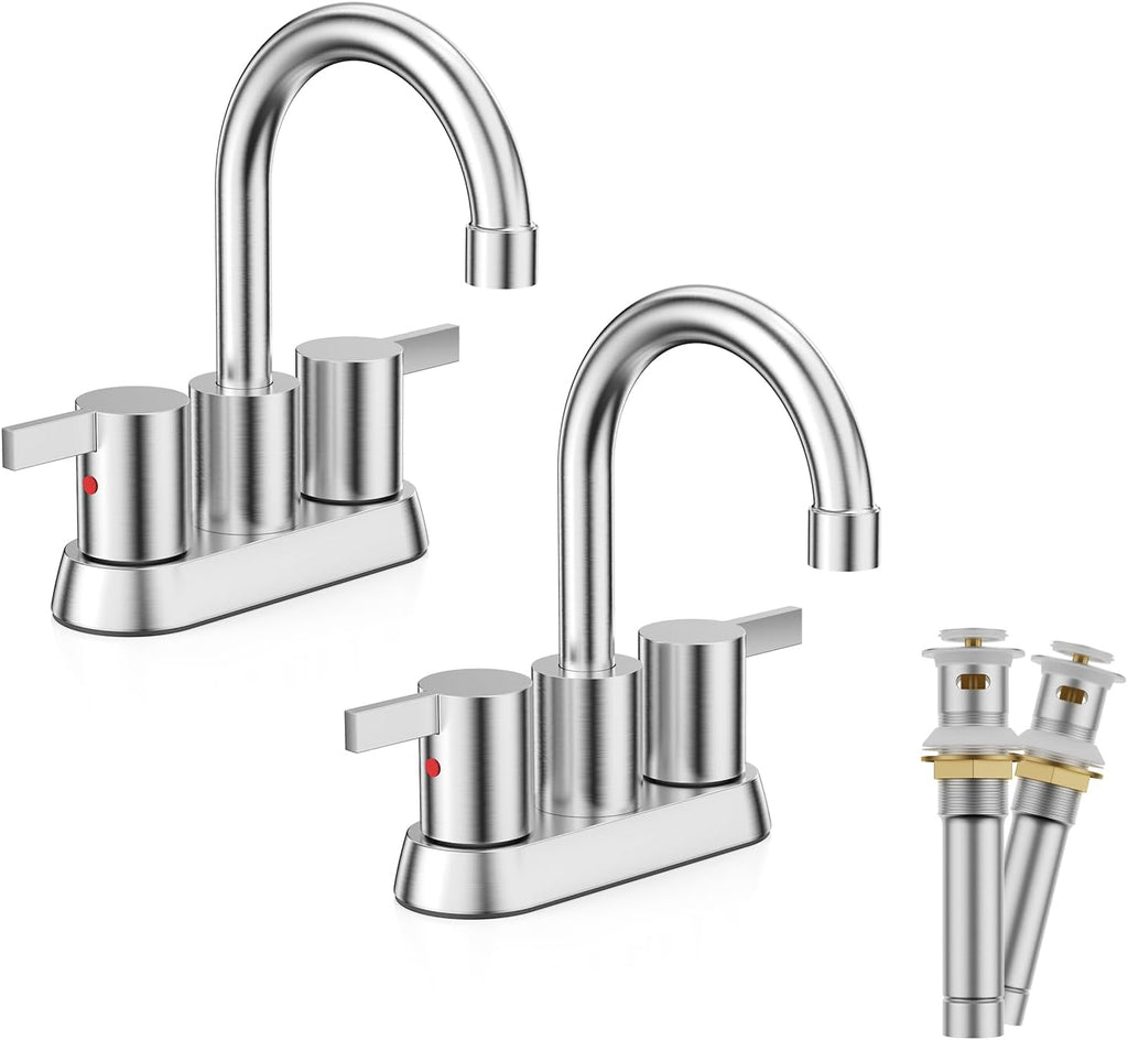 4 Inch 2 Handle Centerset Matte Black Lead-Free Modern Bathroom Faucet, 360 Swivel Spout 2-3 Hole RV Bathroom Vanity Sink Faucet with Pop up Drain and Water Supply Lines,Bf015-1-Mb