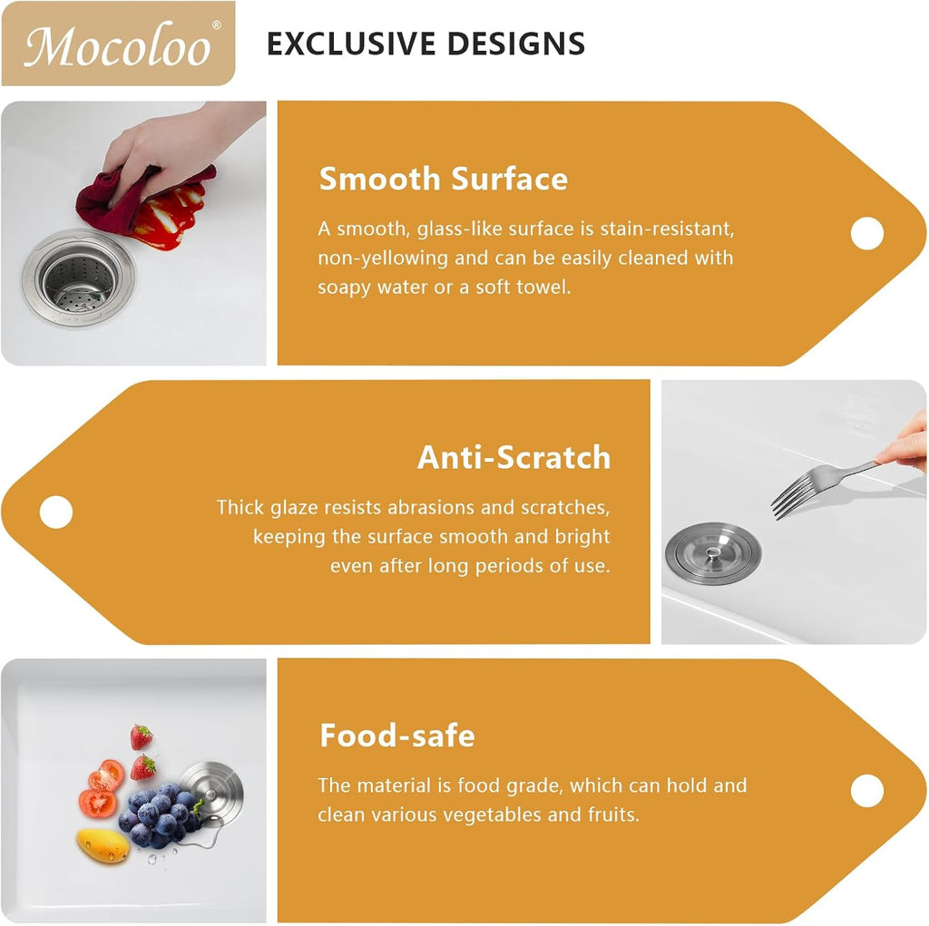 33 Farmhouse Kitchen Sink White 33"X20" Fireclay Farmhouse Sink Apron Front Ceramic Porcelain Single Bowl Deep Basin Undermount Farm Sinks