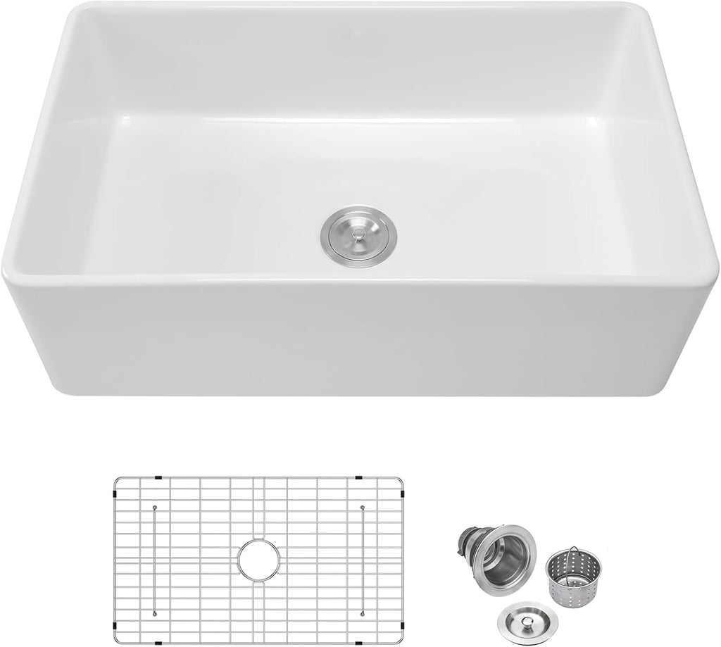 33 Farmhouse Kitchen Sink White 33"X20" Fireclay Farmhouse Sink Apron Front Ceramic Porcelain Single Bowl Deep Basin Undermount Farm Sinks