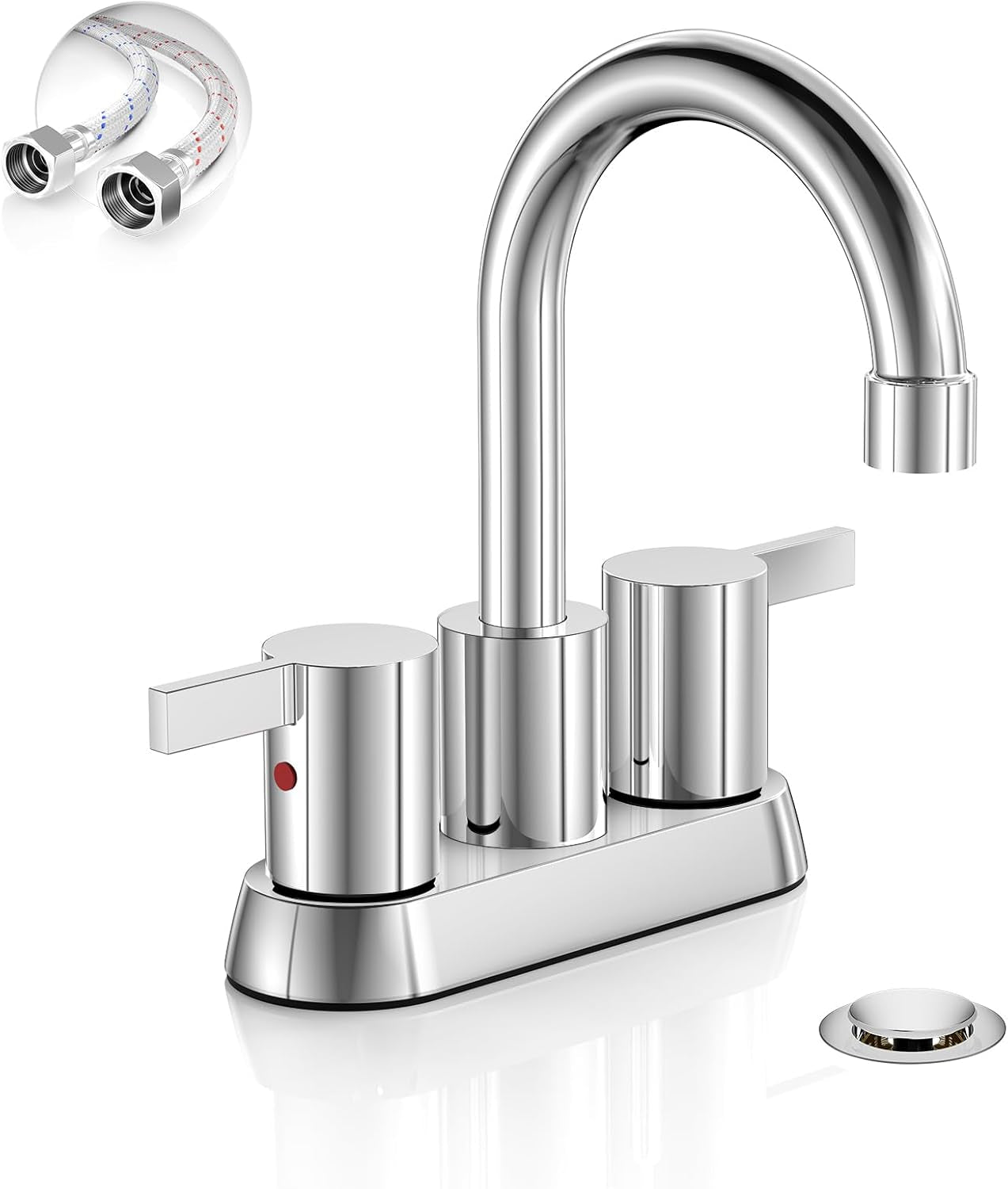 4 Inch 2 Handle Centerset Matte Black Lead-Free Modern Bathroom Faucet, 360 Swivel Spout 2-3 Hole RV Bathroom Vanity Sink Faucet with Pop up Drain and Water Supply Lines,Bf015-1-Mb