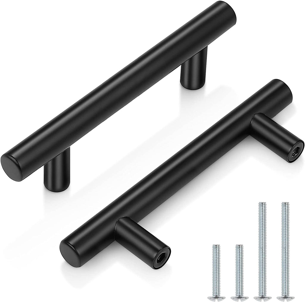 10 Pack| 2 Inch Flat Black Kitchen Cabinet T Bar Knobs Single Hole Modern Bedroom Dresser Pull Kitchen Cabinet Handles
