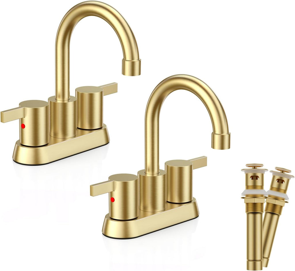 4 Inch 2 Handle Centerset Matte Black Lead-Free Modern Bathroom Faucet, 360 Swivel Spout 2-3 Hole RV Bathroom Vanity Sink Faucet with Pop up Drain and Water Supply Lines,Bf015-1-Mb