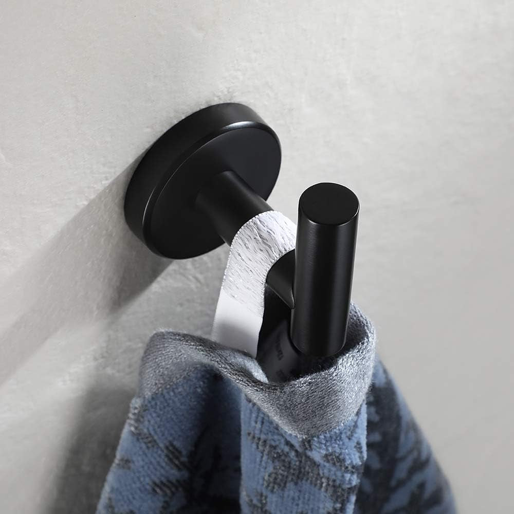 Black Bathroom Towel Hook, Coat Robe Clothes Hook for Bathroom Kitchen Garage Wall Mounted (3 Pack), 304 Stainless Steel Matte Black, TH100-PB-P3