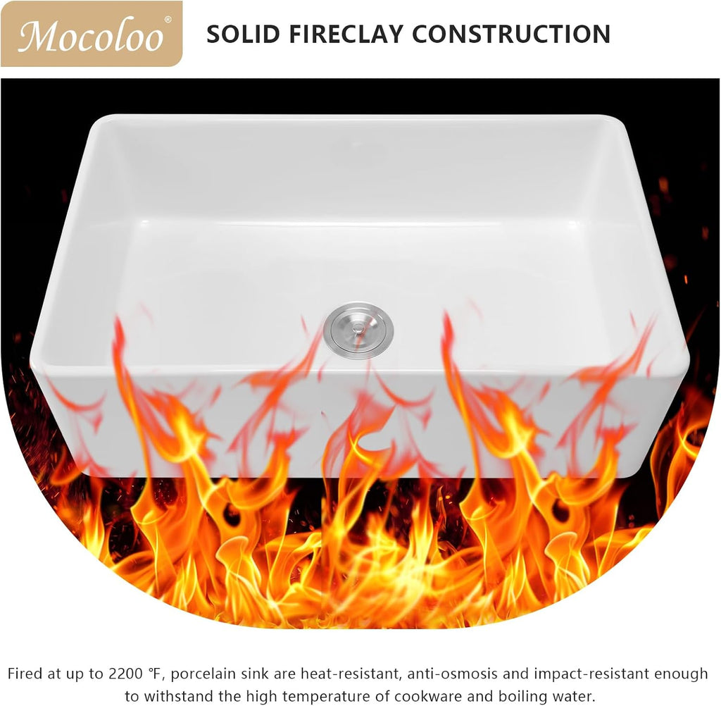 33 Farmhouse Kitchen Sink White 33"X20" Fireclay Farmhouse Sink Apron Front Ceramic Porcelain Single Bowl Deep Basin Undermount Farm Sinks