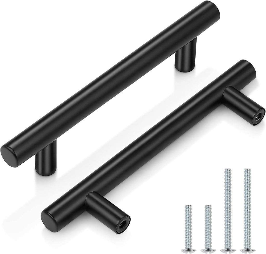10 Pack| 2 Inch Flat Black Kitchen Cabinet T Bar Knobs Single Hole Modern Bedroom Dresser Pull Kitchen Cabinet Handles