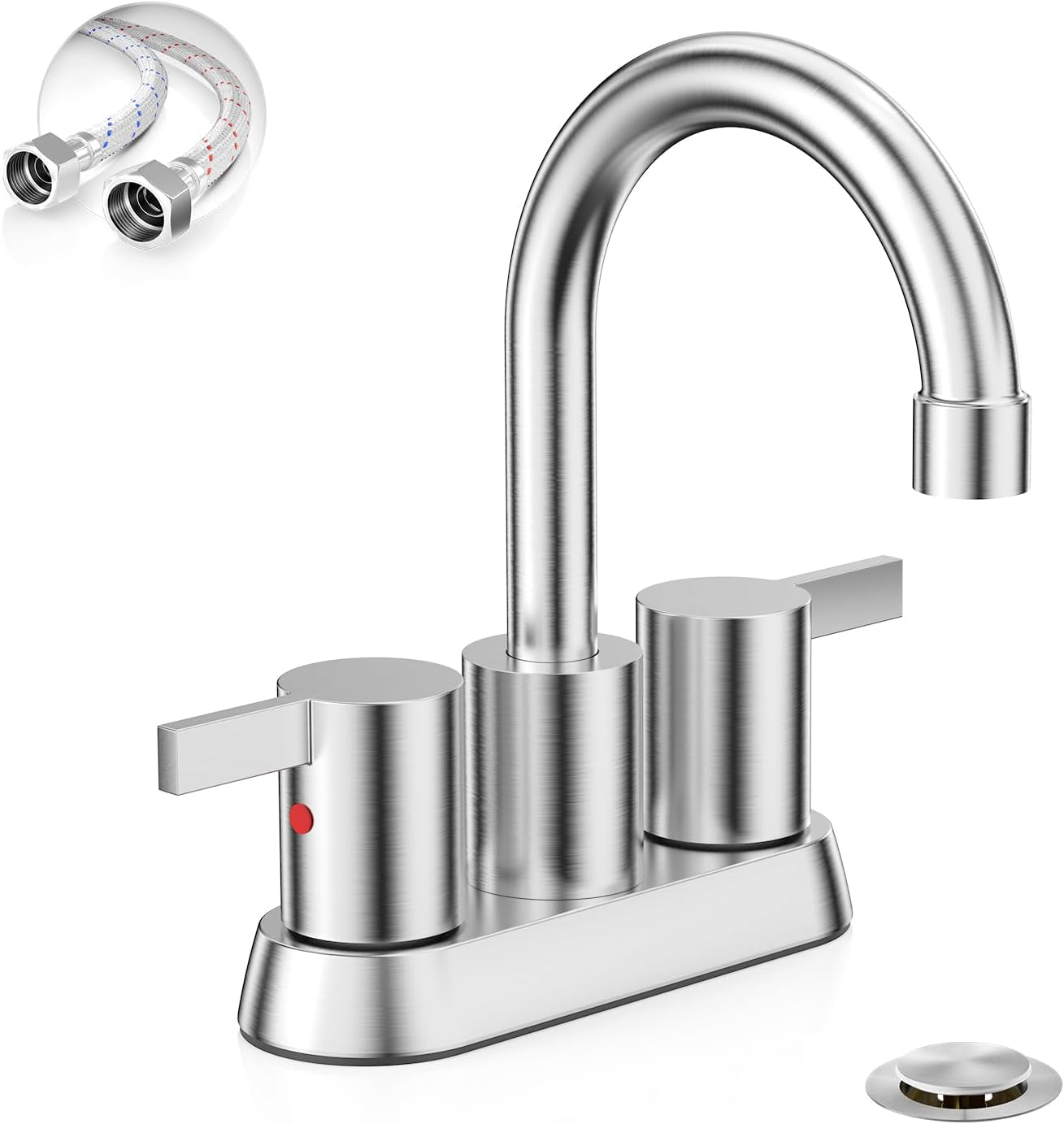 4 Inch 2 Handle Centerset Matte Black Lead-Free Modern Bathroom Faucet, 360 Swivel Spout 2-3 Hole RV Bathroom Vanity Sink Faucet with Pop up Drain and Water Supply Lines,Bf015-1-Mb