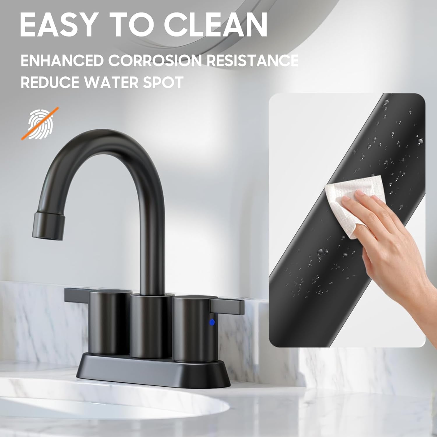 4 Inch 2 Handle Centerset Matte Black Lead-Free Modern Bathroom Faucet, 360 Swivel Spout 2-3 Hole RV Bathroom Vanity Sink Faucet with Pop up Drain and Water Supply Lines,Bf015-1-Mb